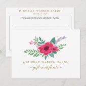 Elegant Pink Floral Salon Gift Certificate (Voorkant / Achterkant)