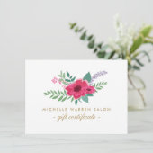 Elegant Pink Floral Salon Gift Certificate (Staand voorkant)