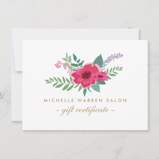 Elegant Pink Floral Salon Gift Certificate (Voorkant)