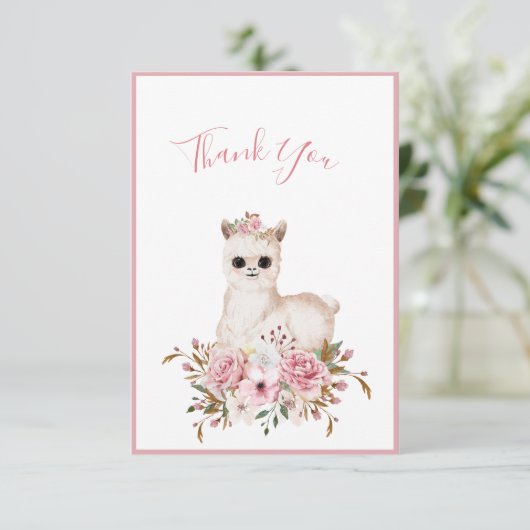 Elegant Pink Floral Waterverf Baby shower Bedankkaart (Staand voorkant)