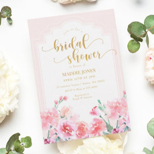 Elegant Pink Floral Waterverf Gold Vrijgezellenfee Kaart