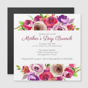 Elegant Pink Floral Waterverf Moederdag Brunch Magnetische Uitnodiging