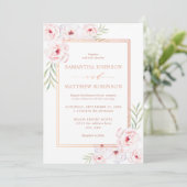 Elegant Pink Floral Waterverf Roos Gold Wedding Kaart (Staand voorkant)