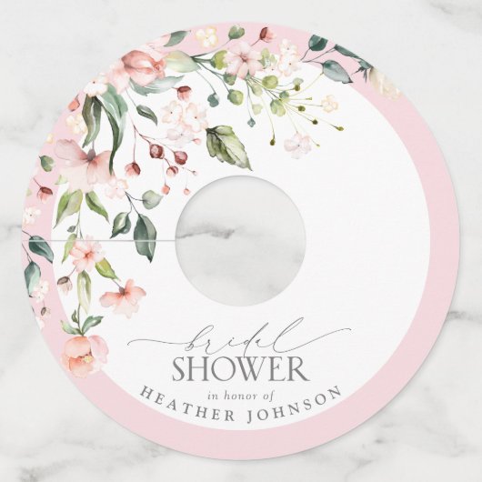 Elegant Pink Floral Waterverf Vrijgezellenfeest Wijnglaslabel (Voorkant)