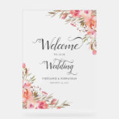 Elegant Pink Floral Waterverf Weddenschap Gold Acryl Bord (Voorkant)