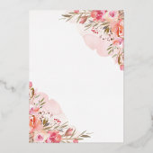 Elegant Pink Floral Waterverf Weddenschap Gold Folie Uitnodiging (Achterkant)