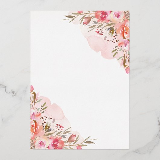 Elegant Pink Floral Waterverf Weddenschap Gold Folie Uitnodiging (Achterkant)