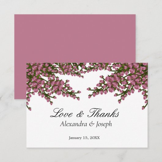 Elegant Pink Floral Waterverf Wedding Bedankkaart (Voorkant / Achterkant)