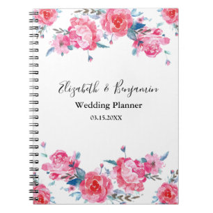Elegant Pink Floral Waterverf Wedding Planner Notitieboek