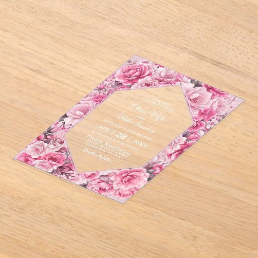 Elegant Pink Floral Wedding Acryl Uitnodigingen (Laagn)