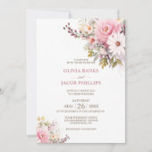 Elegant Pink Floral Wedding Kaart (Voorkant)