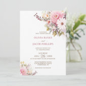Elegant Pink Floral Wedding Kaart (Staand voorkant)