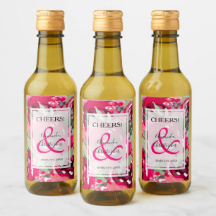 Elegant Pink Floral Wedding Mini Wijn Etiket