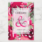 Elegant Pink Floral Wedding Mini Wijn Etiket (Enkel label)