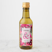 Elegant Pink Floral Wedding Mini Wijn Etiket (Voorkant)