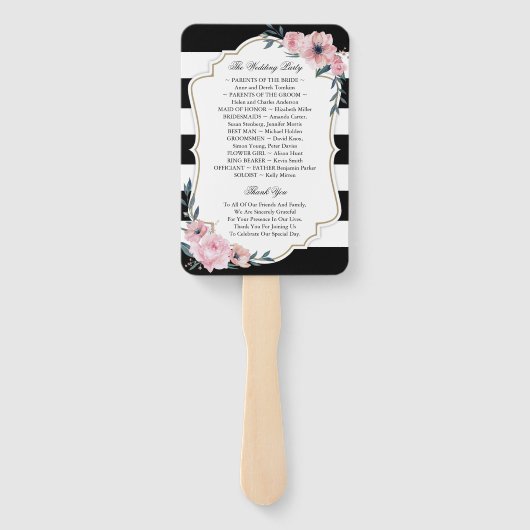 Elegant Pink Floral Wedding Programme Fans Handwaaier (Achterkant)