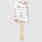 Elegant Pink Floral Wedding Programme Handwaaier (Voorkant)