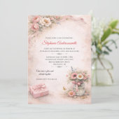 Elegant Pink Flowers Birthday Party | Kaart (Staand voorkant)