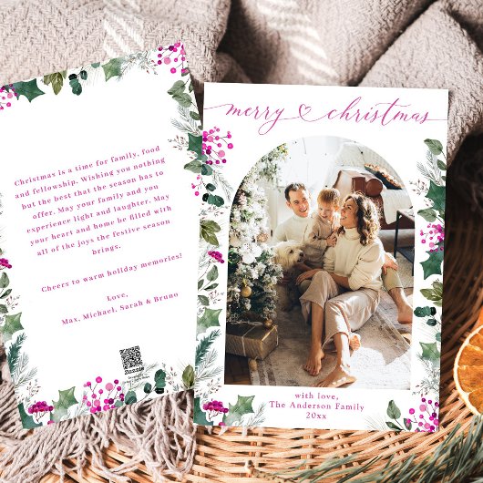 Élégant Pink Foliing Photo Joyeuse Carte de Noël