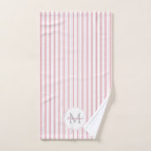 Élégant Pink French Ticking Stripes Nom Monogramme (Serviette à main)
