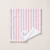 Élégant Pink French Ticking Stripes Nom Monogramme (Gant de toilette)