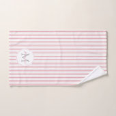 Élégant Pink French Ticking Stripes Nom Monogramme (Serviette à main)