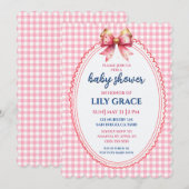 Elegant Pink Gingham & Bow Baby Shower Invitation (Devant / Derrière)