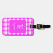 Elegant Pink Gingham Monogram Bagagelabel (Voorkant horizontaal)