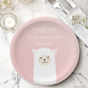 Elegant Pink Girl Baby shower Cute Kawaii Llama Papieren Bordje