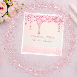 Elegant Pink Glam Glitter Drip Lace Vrijgezellenfe Servet