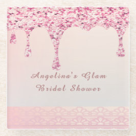 Elegant Pink Glam Glitter Drip Vrijgezellenfeest Glazen Onderzetter