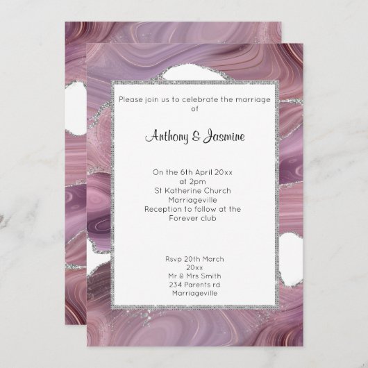 ELEGANT PINK GLITTER MARBLE WEDDING INVITATION KAART (Voorkant / Achterkant)