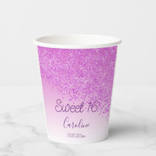 Elegant Pink Glitter Sweet 16 Birthday Papieren Bekers