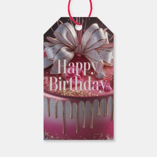 Elegant Pink & Gold Birthday Cake Design Cadeaulabel (Voorkant)