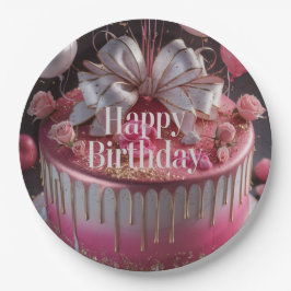 Elegant Pink & Gold Birthday Cake Design Papieren Bordje