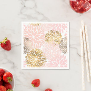 Elegant Pink Gold Dahlia Floral Servet