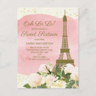 Elegant Pink Gold Eiffel Tower Paris Sweet 16 Briefkaart