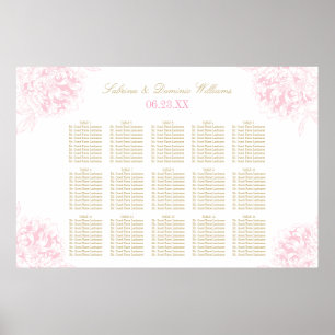 Elegant Pink Gold Floral Peony Wedding Seating Sea Poster