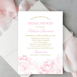 Elegant Pink Gold Floral Peony Wedding Shower Kaart