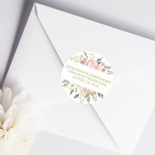 Elegant Pink Gold Floral Wedding Return Address Ronde Sticker