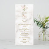 Elégant Pink Gold Flowers Marble Baptism Menu (Debout devant)