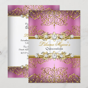 Elegant Pink Gold  Glamor Quinceanera Kaart