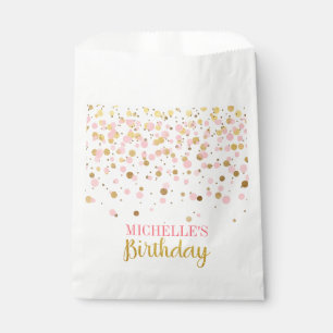 Elegant Pink Gold Glitter Confetti Birthday Bedankzakje