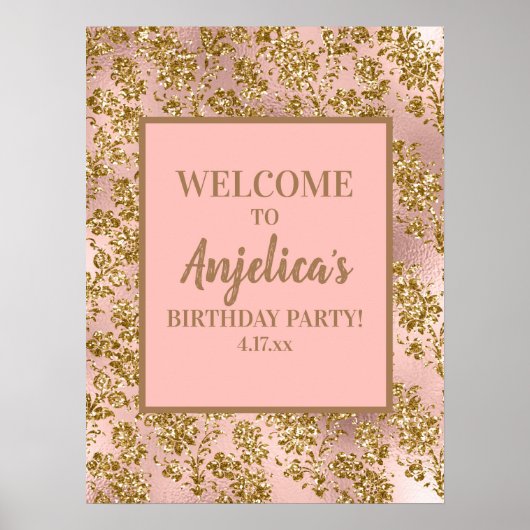 Elegant Pink Gold Glitter Girl's Birthday Party Poster (Voorkant)