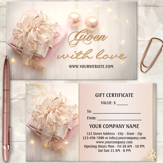 Élégant Pink Gold Holidays Certificat cadeau