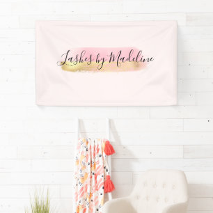 Elegant Pink Gold Makeup Beauty Hair Nail Salon Spandoek