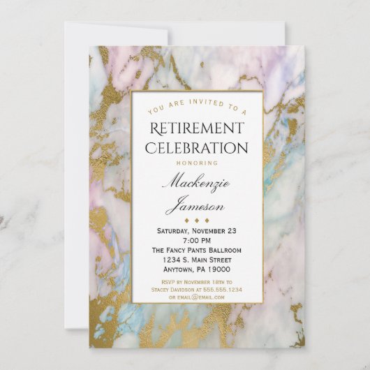 Elégant Pink Gold Marble Retraite Invitation (Devant)