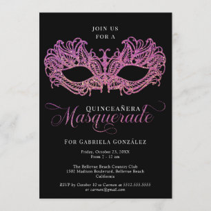 Elegant Pink & Gold Masquerade Masker Quinceanera Kaart