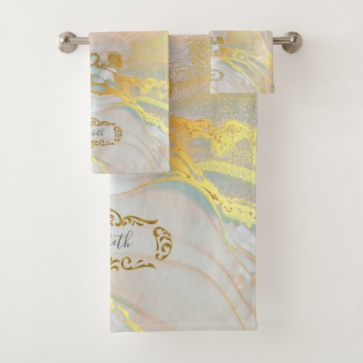 Elegant Pink Gold Monogramed Bad Handdoek (Insitu)