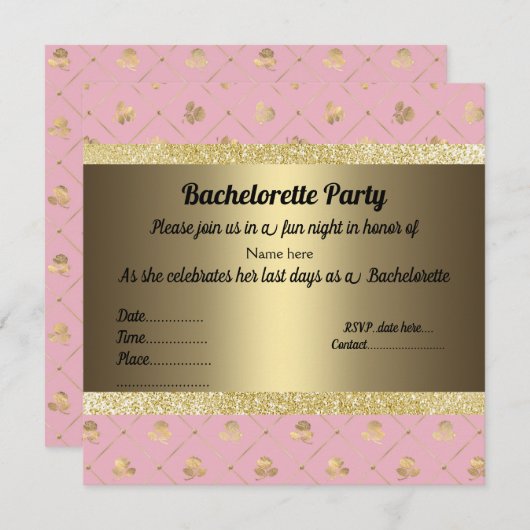 ELEGANT PINK gold PASTEL PARTY BACHELORETTE Kaart (Voorkant / Achterkant)